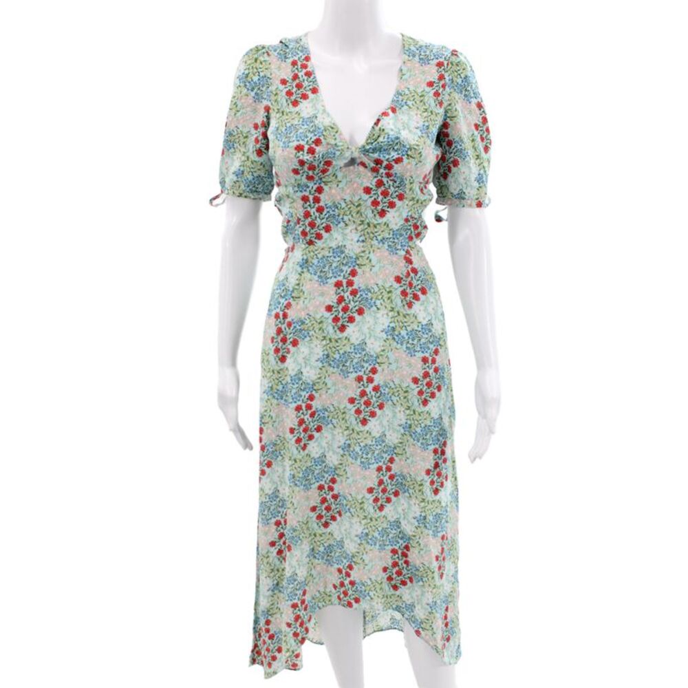 Intermix Women Sundress Silk Floral V-Neck Light Blue Size 0 Petite